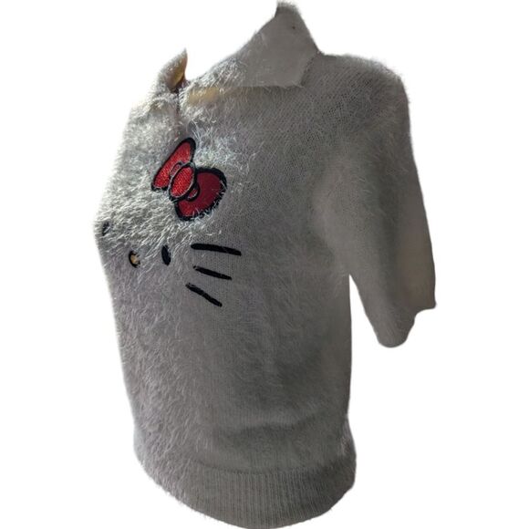Dolls Kill X Hello Kitty Fuzzy White Eyelash Sweater Top Size S - Picture 6 of 14